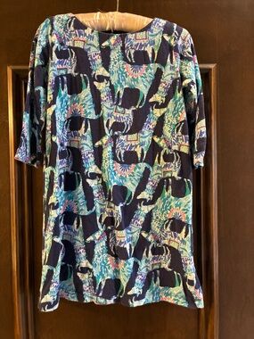 Lily Pulitzer Girls M 6-7 Elephant Print Aqua & Navy dress